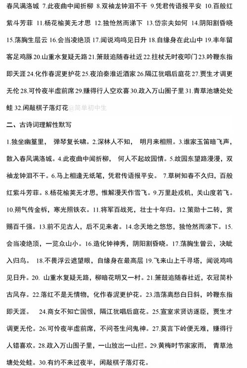初中古詩(shī)句理解默寫(xiě)