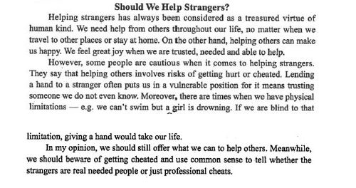 幫助陌生人是一種美德英文作文開頭