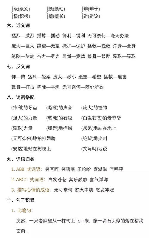 語文五級上冊基礎知識書