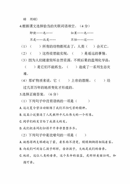 小學六級語文基礎知識試