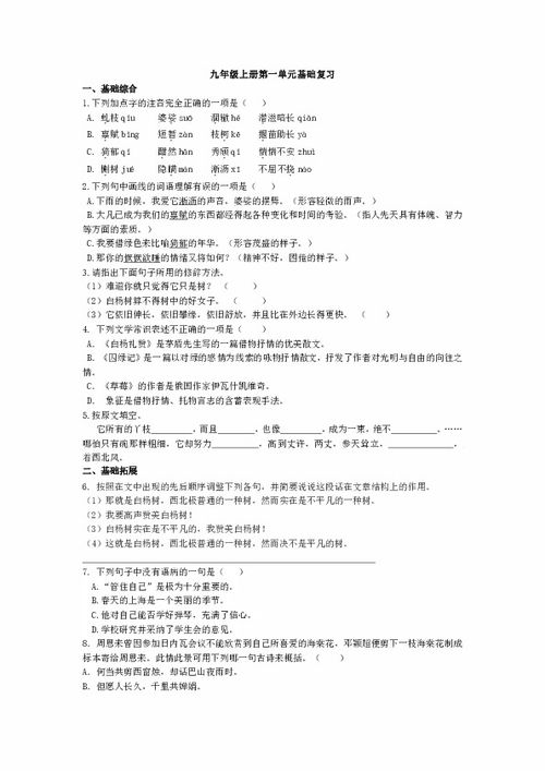 上冊,基礎(chǔ)知識,語文,測試